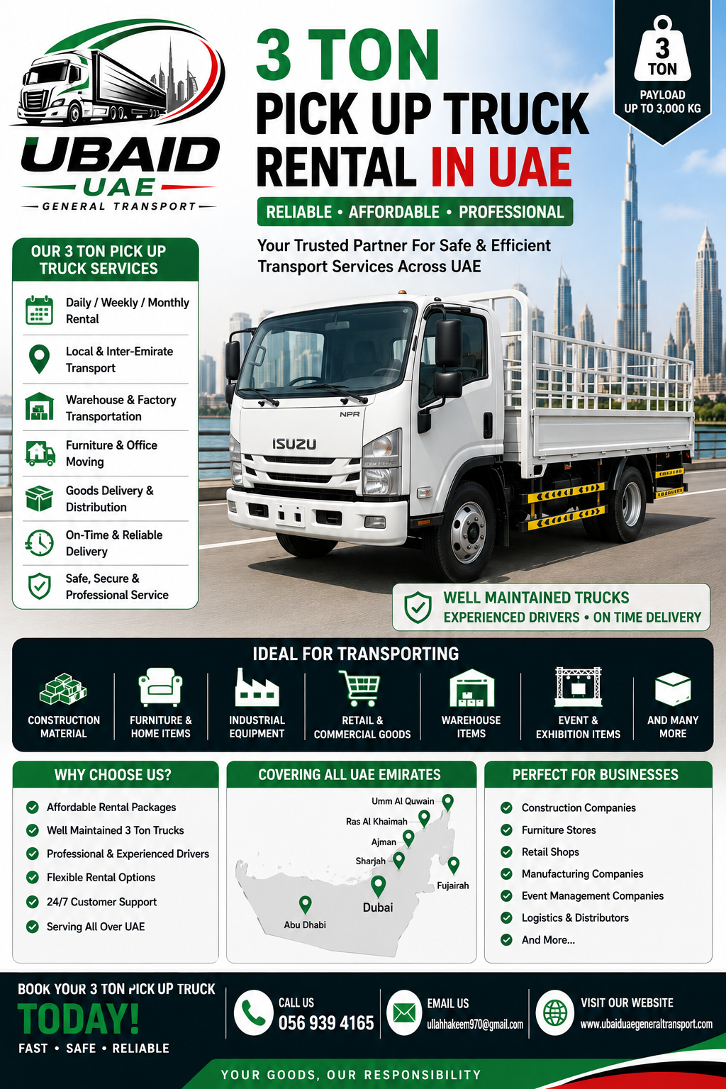 Read more about the article 3 Ton Pick Up Truck Rental in UAE – The Complete Guide to Reliable Transport Services
